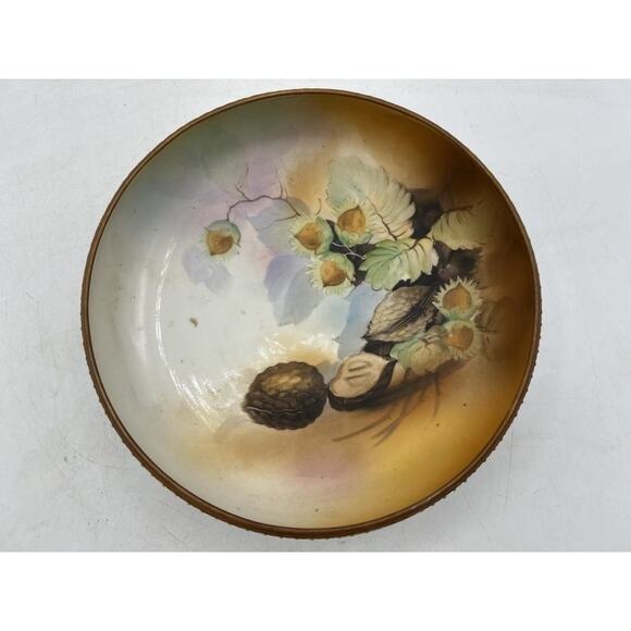 Antique Nippon Morimura Hand Painted Footed Bowl Hazelnut Pinecone RARE! - Picture 1 of 11